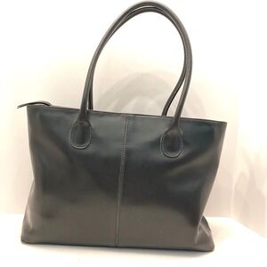 Paolo Bianchi Black Leather Tote Bag Purse Made Italy Zip Top